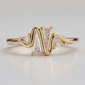 Royal Wave Diamond Ring – Modern Gold Finish Statement Ring