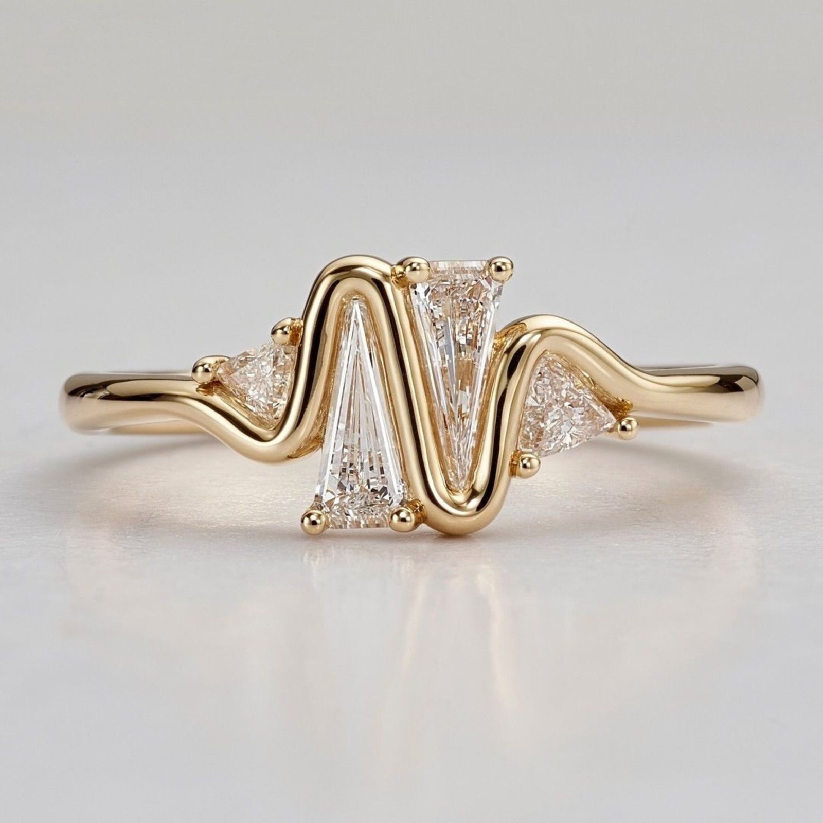 Royal Wave Diamond Ring – Modern Gold Finish Statement Ring