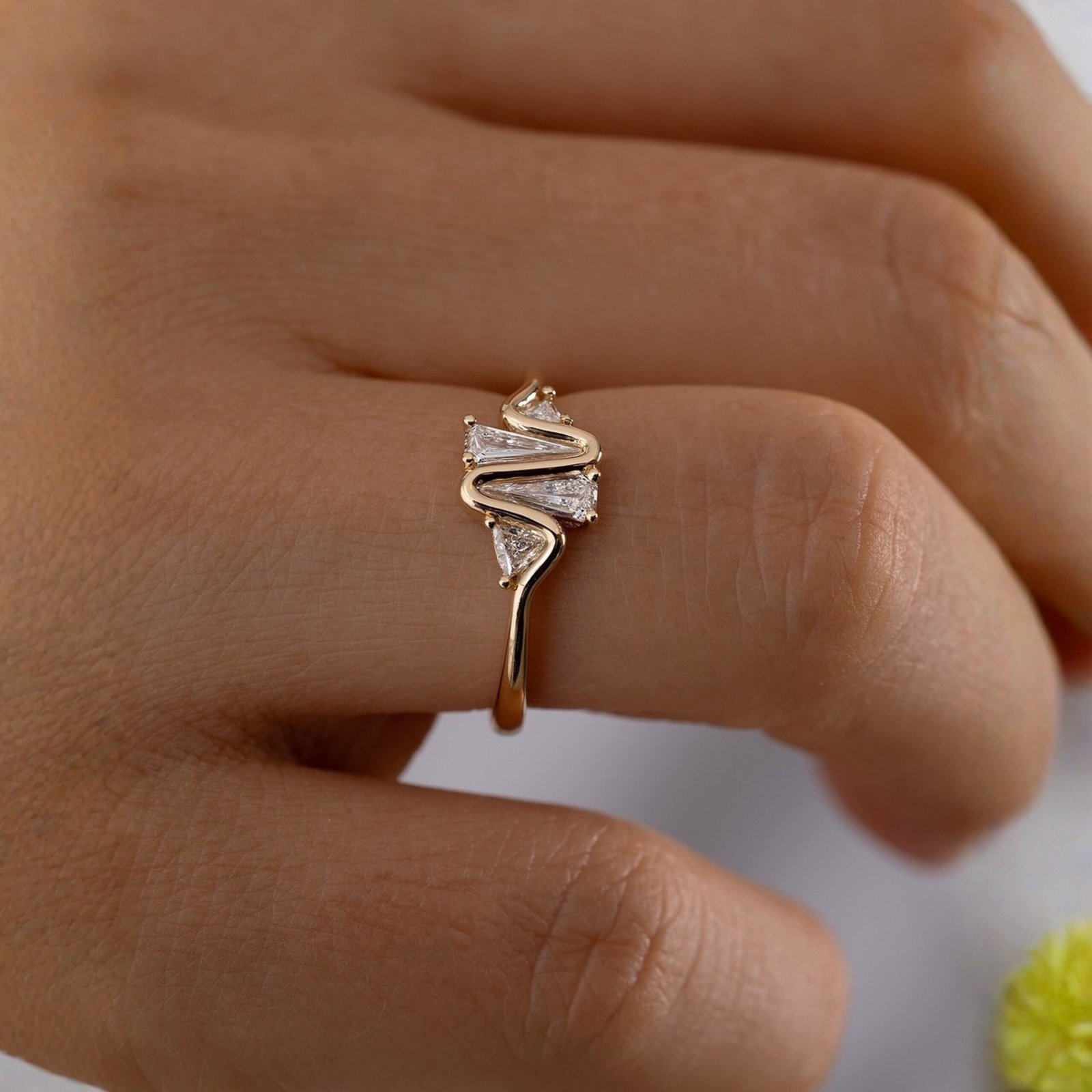 Royal Wave Diamond Ring – Modern Gold Finish Statement Ring - Image 3