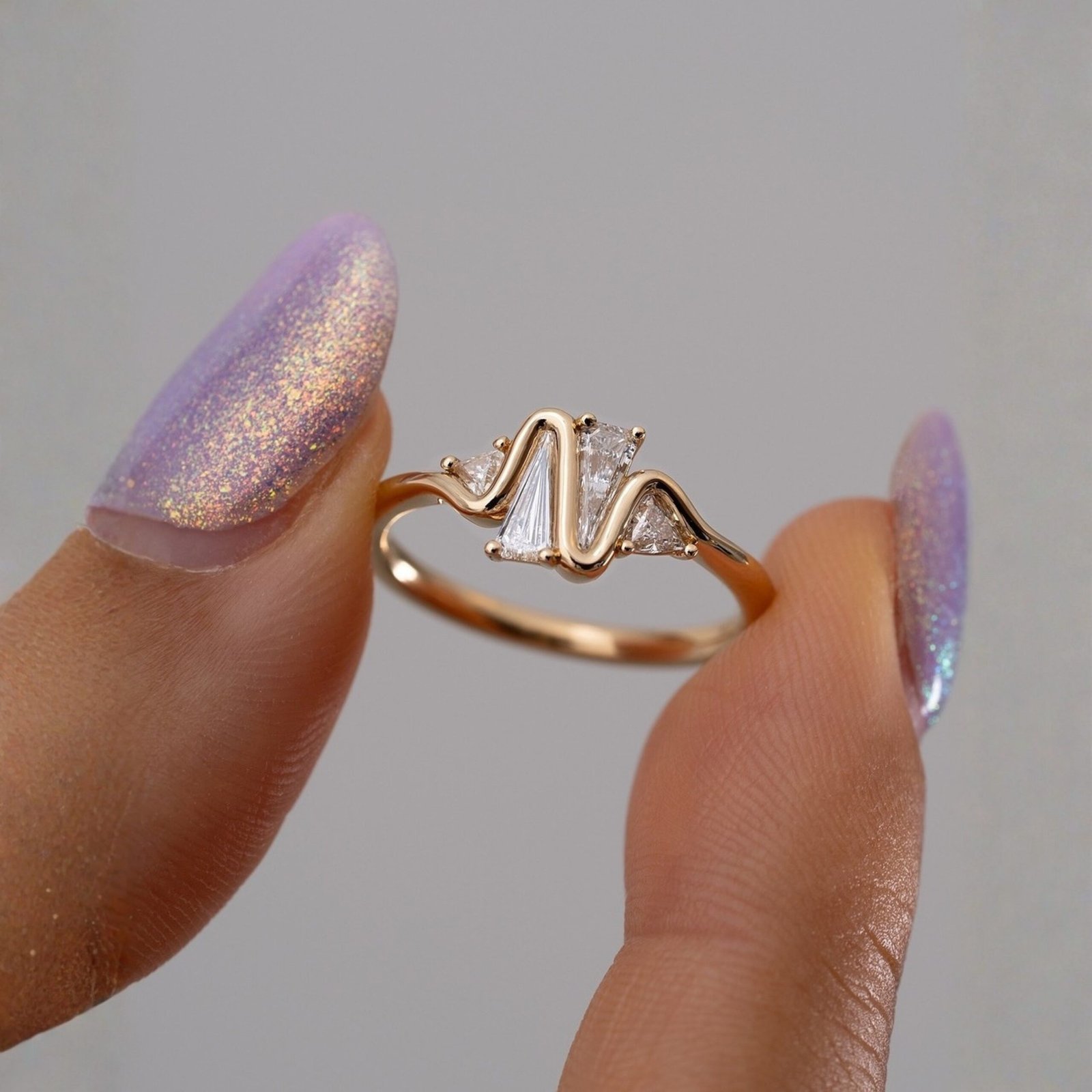 Royal Wave Diamond Ring – Modern Gold Finish Statement Ring - Image 4