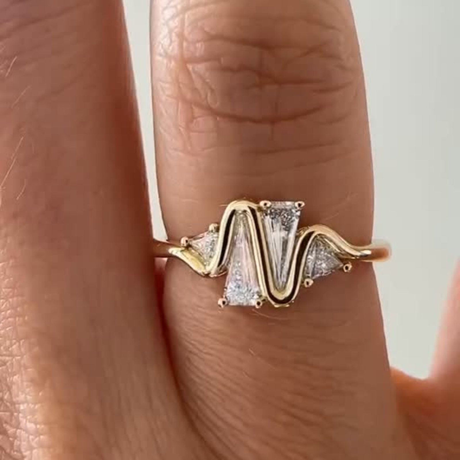 Royal Wave Diamond Ring – Modern Gold Finish Statement Ring - Image 6