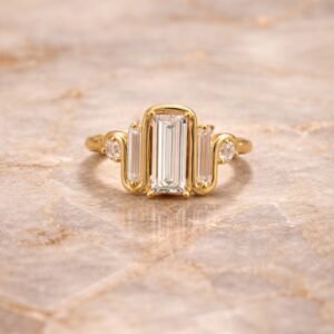 Baguette Diamond Ring Gold, Emerald Cut Diamond Ring, Art Deco Statement Ring, Minimalist Luxury Jewelry