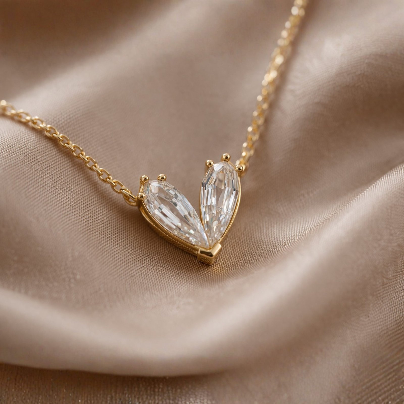 Marquise Diamond Heart Necklace Gold, Minimalist V Shape Pendant, Dainty Diamond Necklace, Gift for Her, Fine Jewelry Layering Necklace